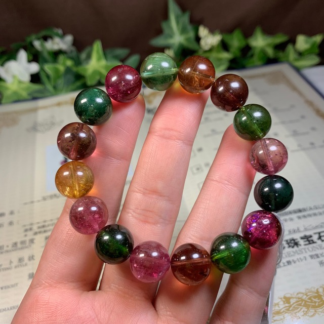 ー鑑別書付属ー透明度高く発色美しい大玉トルマリン・ブレスレット
