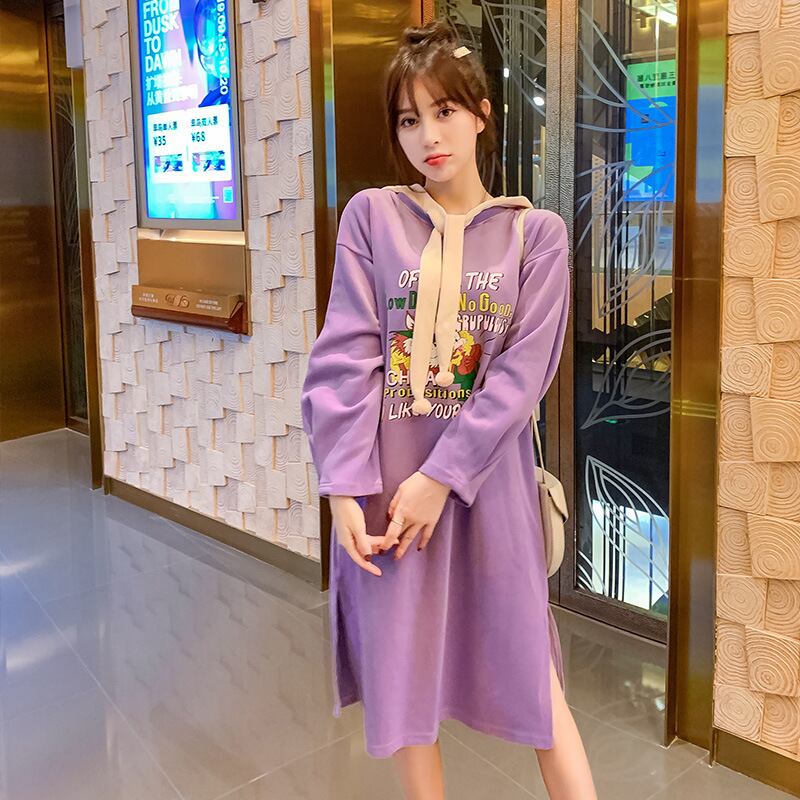 【新作】【送料無料】 マタニティウェア2020秋/冬の新しいセーター漫画のフード付きドレス、年齢を減らすミドル丈のカジュアルマタニティドレス-アリババ オータム 秋物 ウィンター 冬物 expec272988667419