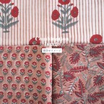 ブロックプリント生地【50cm単位】インド綿  小花柄 ココアブラウン×赤 #59835-BR2