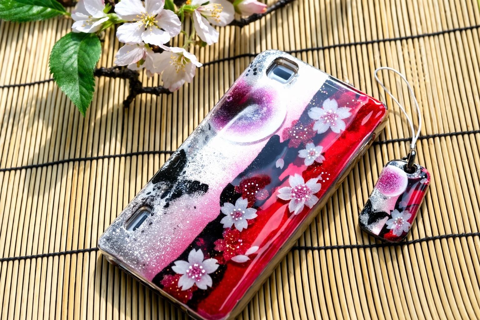 全機種対応】和柄 スマホケース「亜」 名入れ 桜 職人 伝統工芸