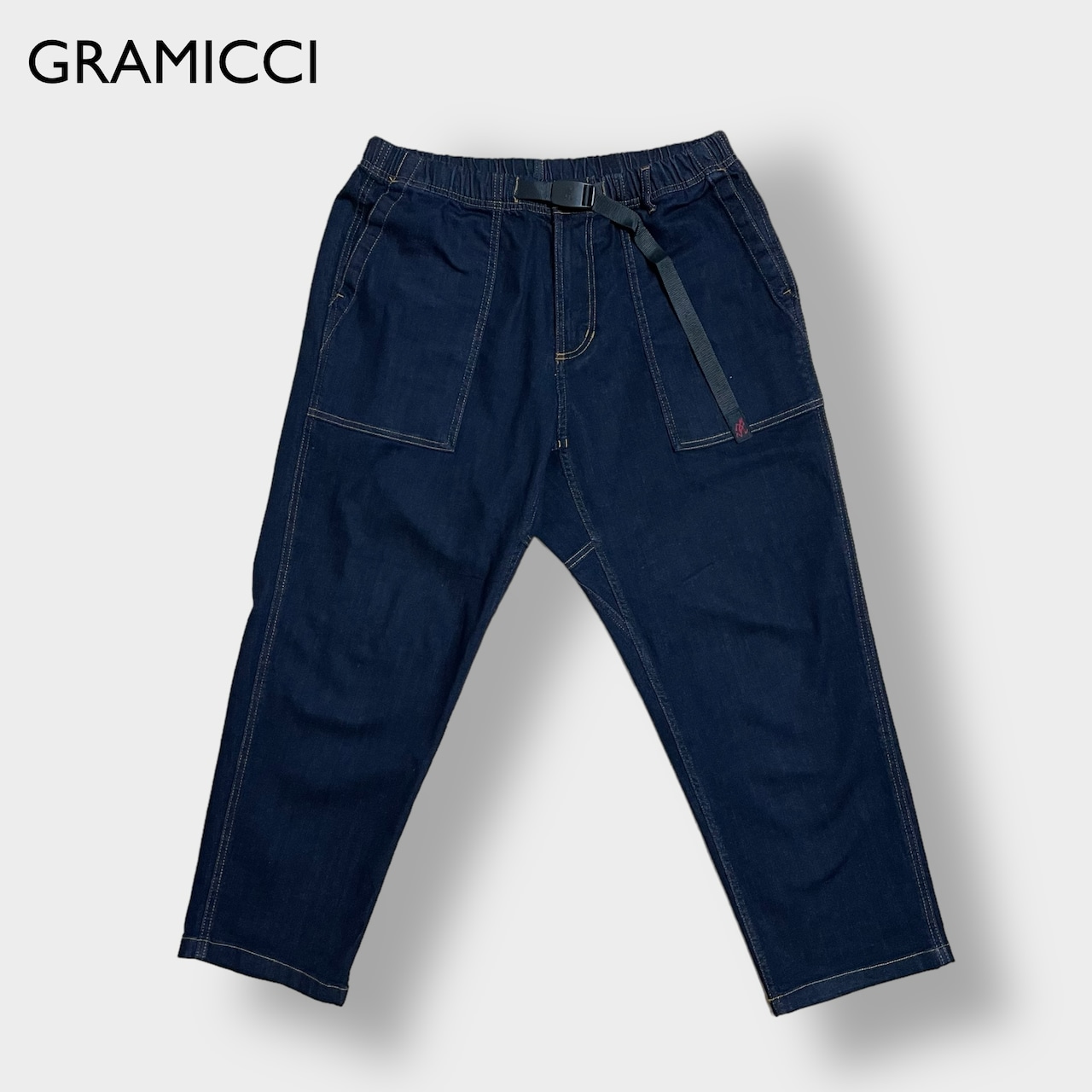 GRAMICCI 美品 デニム クライミングパンツ アウトドアパンツ ジーンズ クロップド ルーズテーパード オーガニックコットン 濃紺 ワンウォッシュ L G3FU-P004 ユニセックス グラミチ US古着