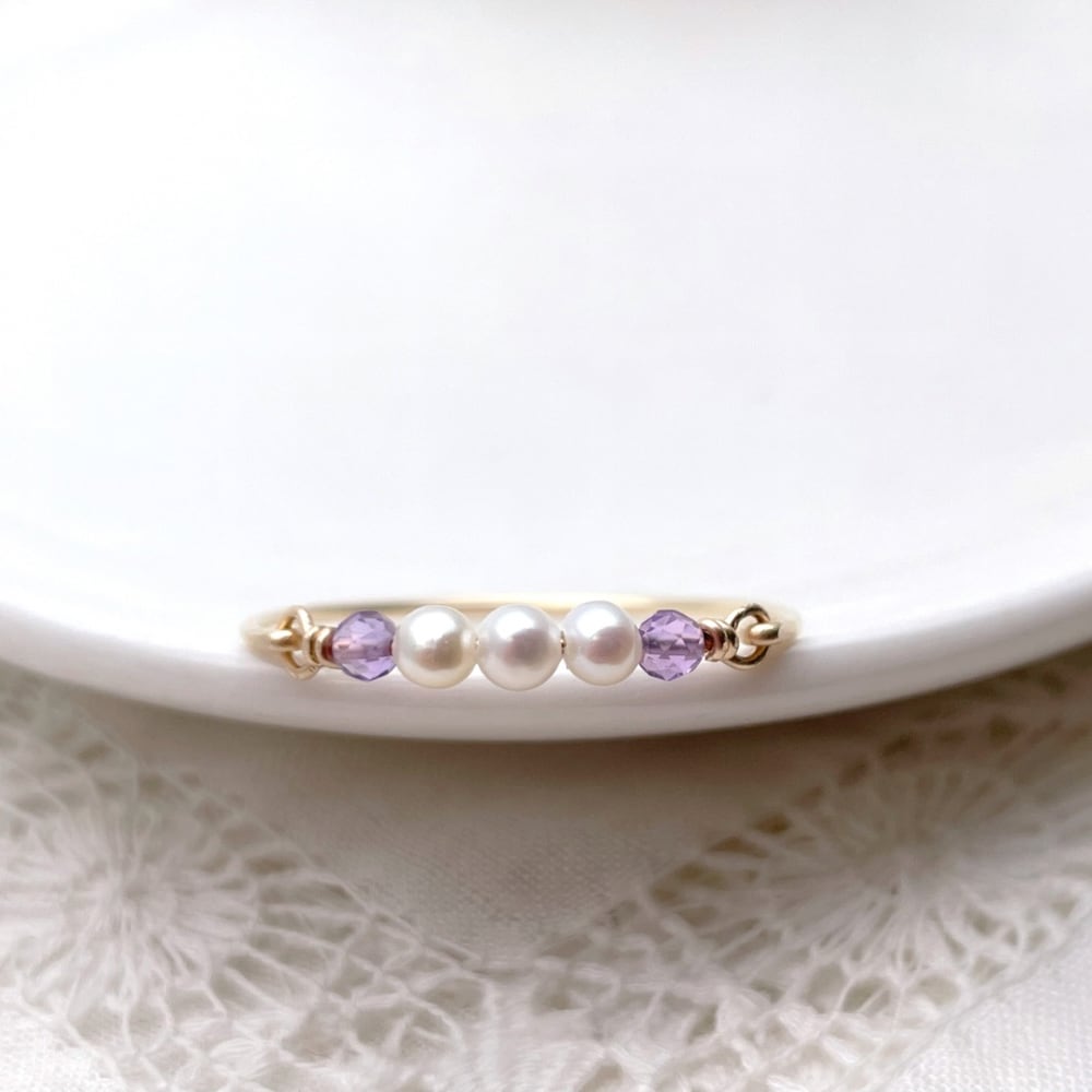 ピンクアメジストと淡水パールの指輪
