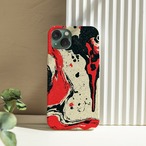 受注生産 iPhoneケース 赤黒ベージュの墨流し抽象｜抽象アート PABS016B