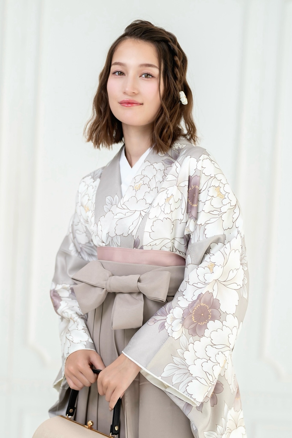 Kimono Sienne 卒業式袴3点セット 二尺袖着物 袴 ベージュ モカ 卒業式 