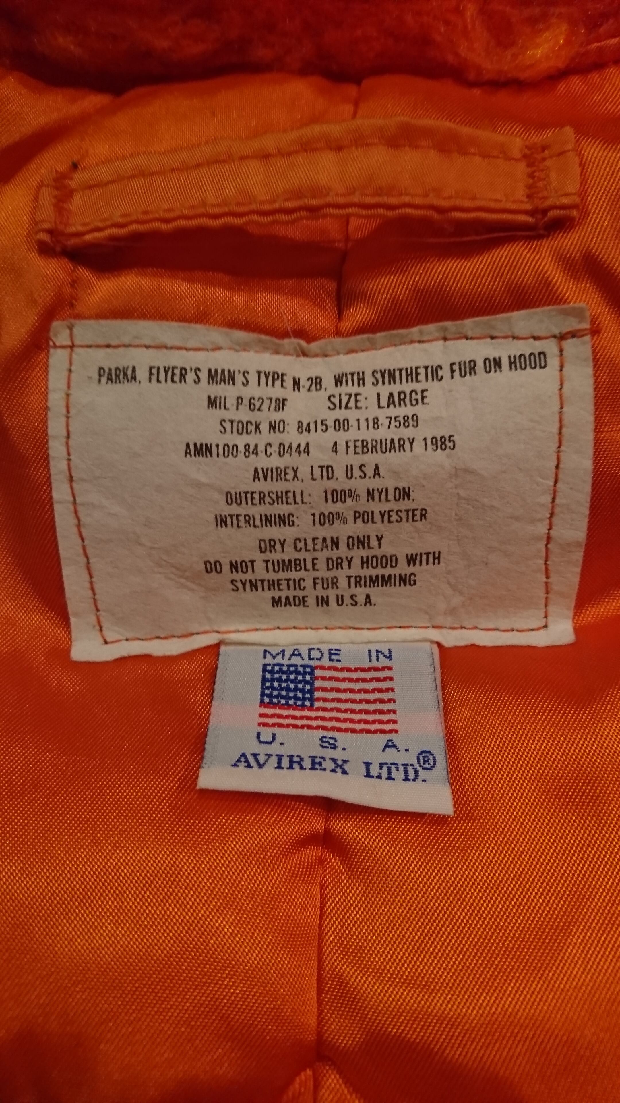 1984s AVIREX N-2B Orange Color | BOW & ARROW WEB STORE