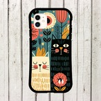 受注生産 iPhoneケース 黒猫と花の民芸アート柄｜猫モチーフ FMSY116C
