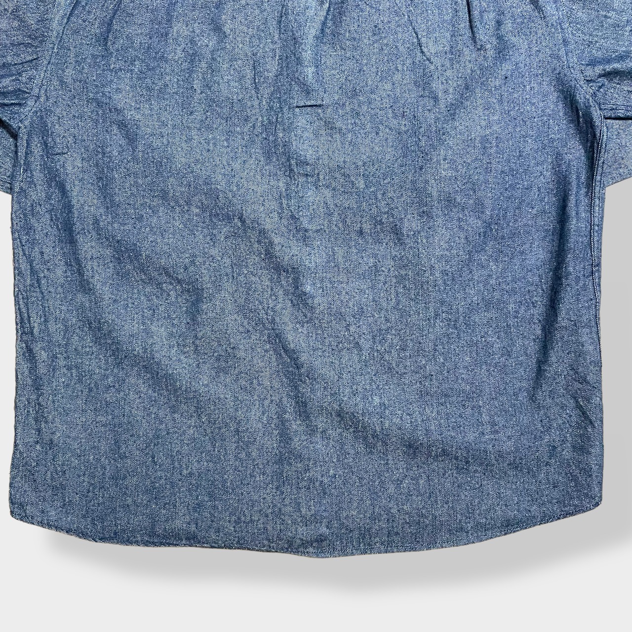 【PALMS】デニムシャツ 刺繍ロゴ ネイビー ボタンダウン カジュアルシャツ 長袖シャツ M US古着