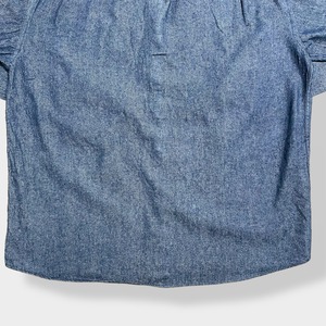 【PALMS】デニムシャツ 刺繍ロゴ ネイビー ボタンダウン カジュアルシャツ 長袖シャツ M US古着