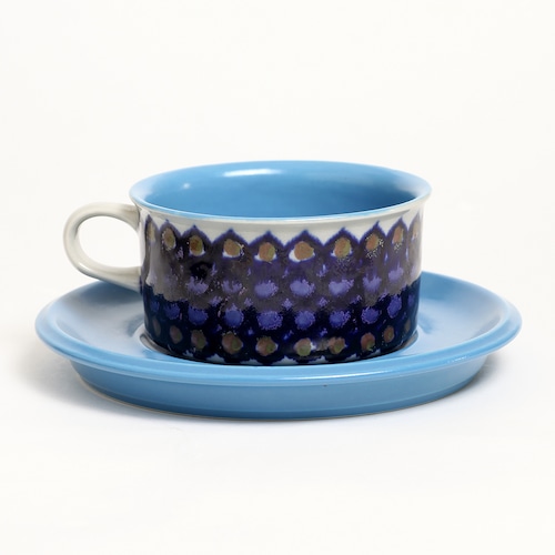 ARABIA アラビア Hilkka-Liisa Ahola ヒルッカ・リーサ・アホラ 葡萄色の玉模様のティーカップ＆ソーサー（空色） - 5 北欧ヴィンテージ
