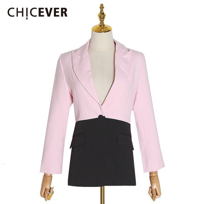 CHICEVERパッチワークヒットカラースーツノッチカラー長袖オータムブレザーレディース2020タイド ロング 秋物 6base52536883706