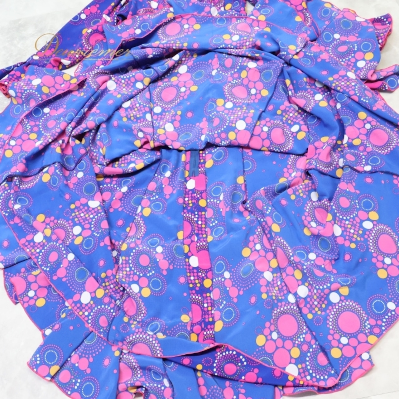 フラメンコ 衣装 ワンピース ドレス 青 ピンク 柄 模様 フリル CANELA PURA ボランテ 青 ブルー系 ピンク系 フリルドレス 華やか 色鮮やか パーティー衣装 コスプレ 衣装ドレス ダンス衣装 フェスティバル ドレス ワンピース ナイトイベント 着やすい おしゃれ レディース Mサイズ トレンド サマードレス