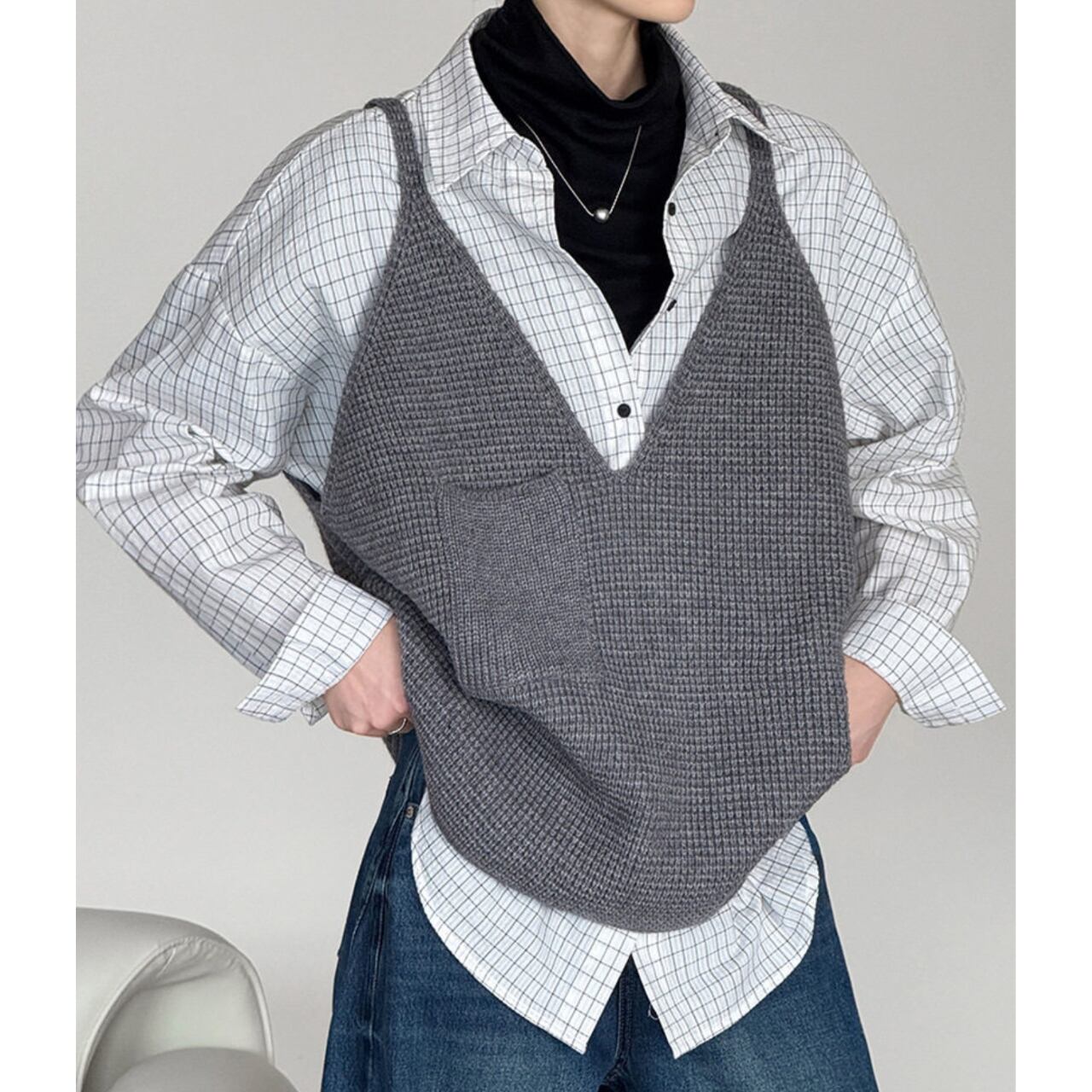 Vネック ニットベスト 3COL 10057