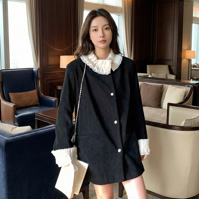 Pearl button ruffle jacket coat 00258