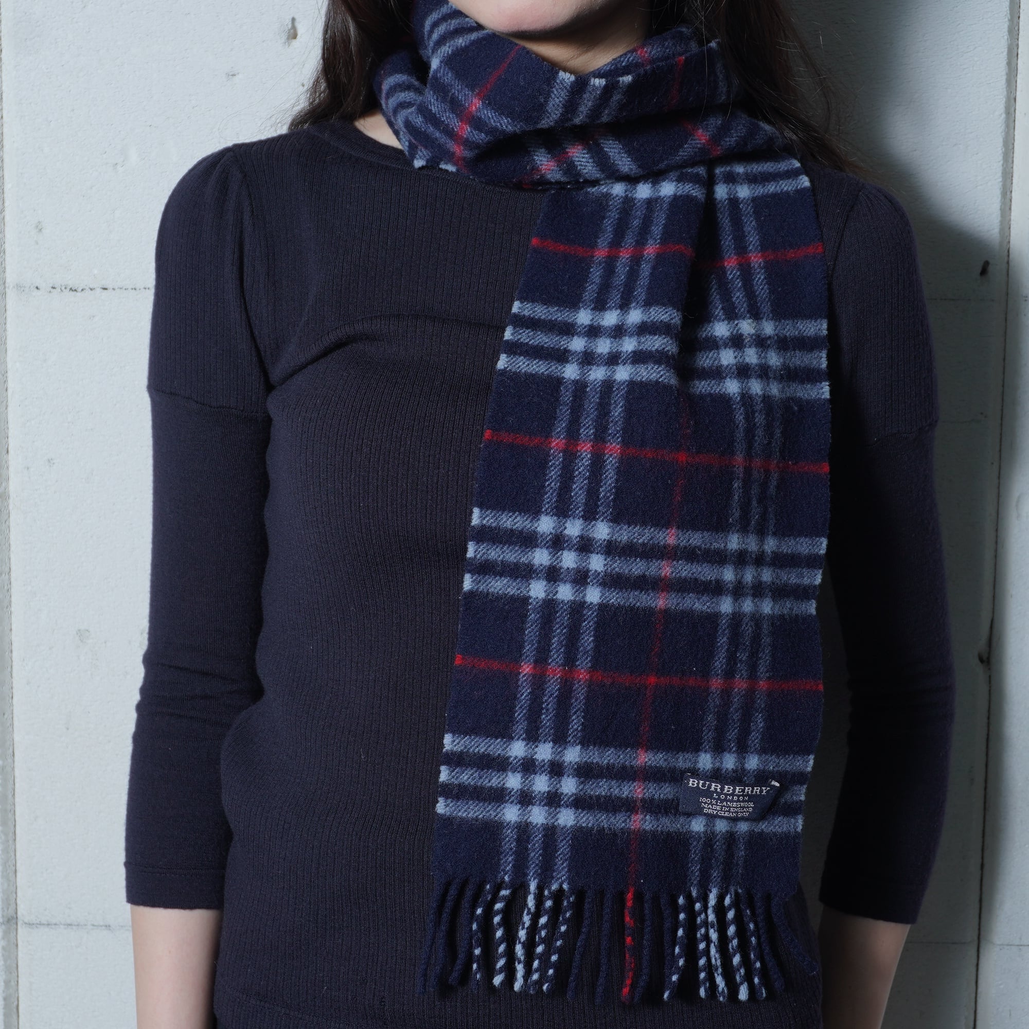 Burberrys チェック柄マフラー ウール100% BURBERRY】バーバリー WOOL100%チェック柄マフラー navy | MIXHIVE