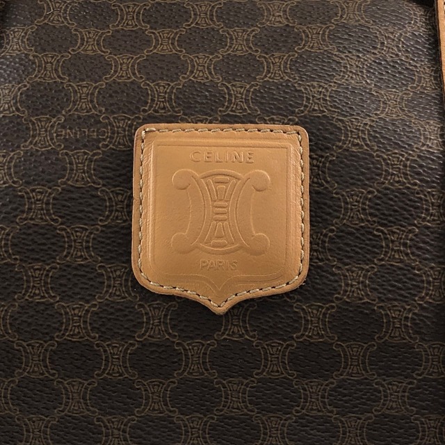 CELINE セリーヌ マカダム ハンドバッグ ブラウン ブラゾン型押し PVC レザー ミニボストン vintage ヴィンテージ オールド j2jeyj