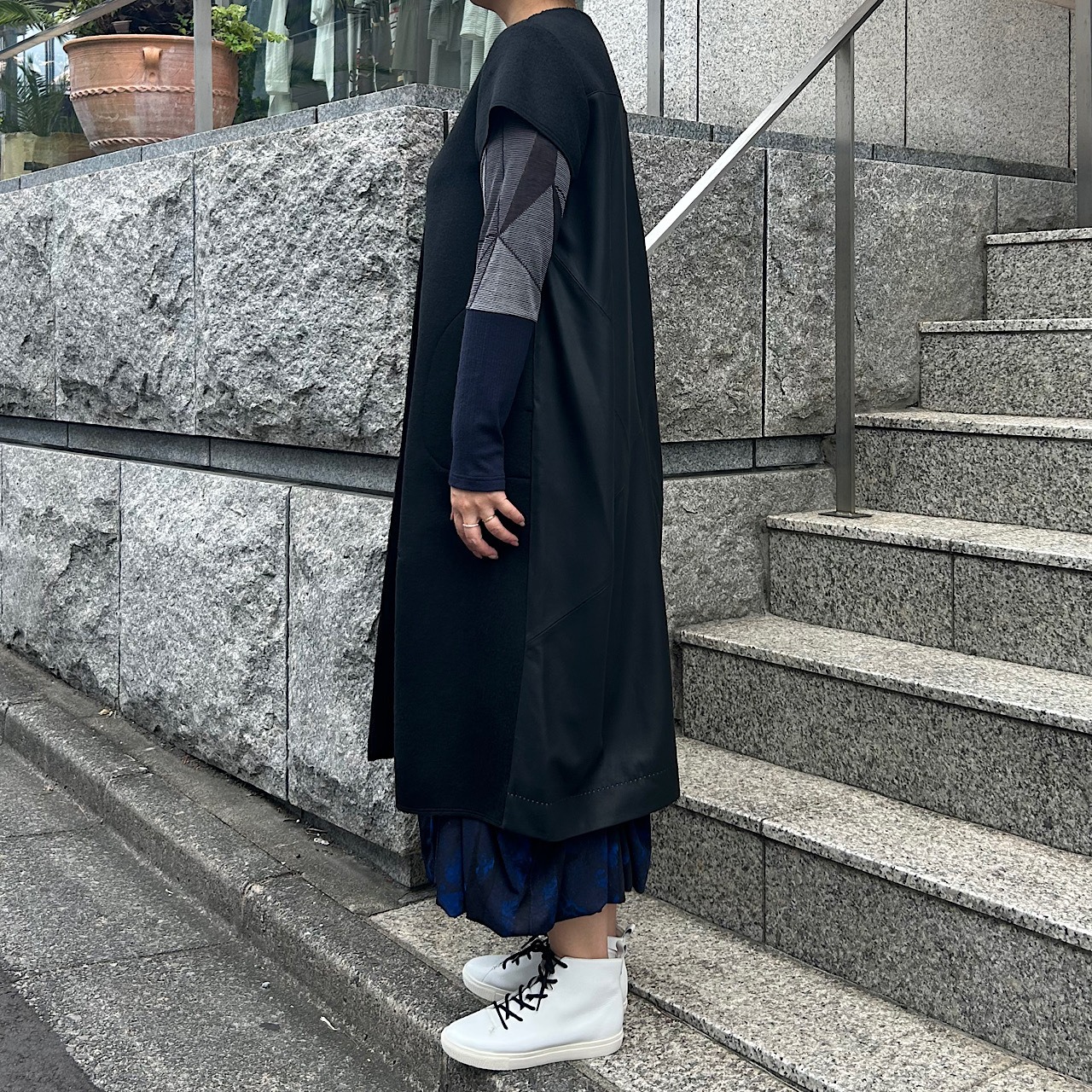 【To Black】スエードナッパレザー×リバーウールコクーンワンピース【156-7402】