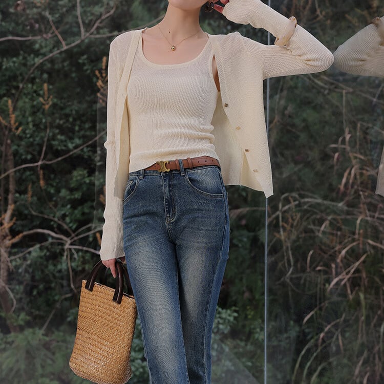 リブ編み ノースリーブ ニットキャミソール 1col H11115