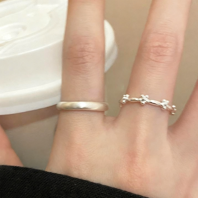 ZJ銀色小花リング 2点セット