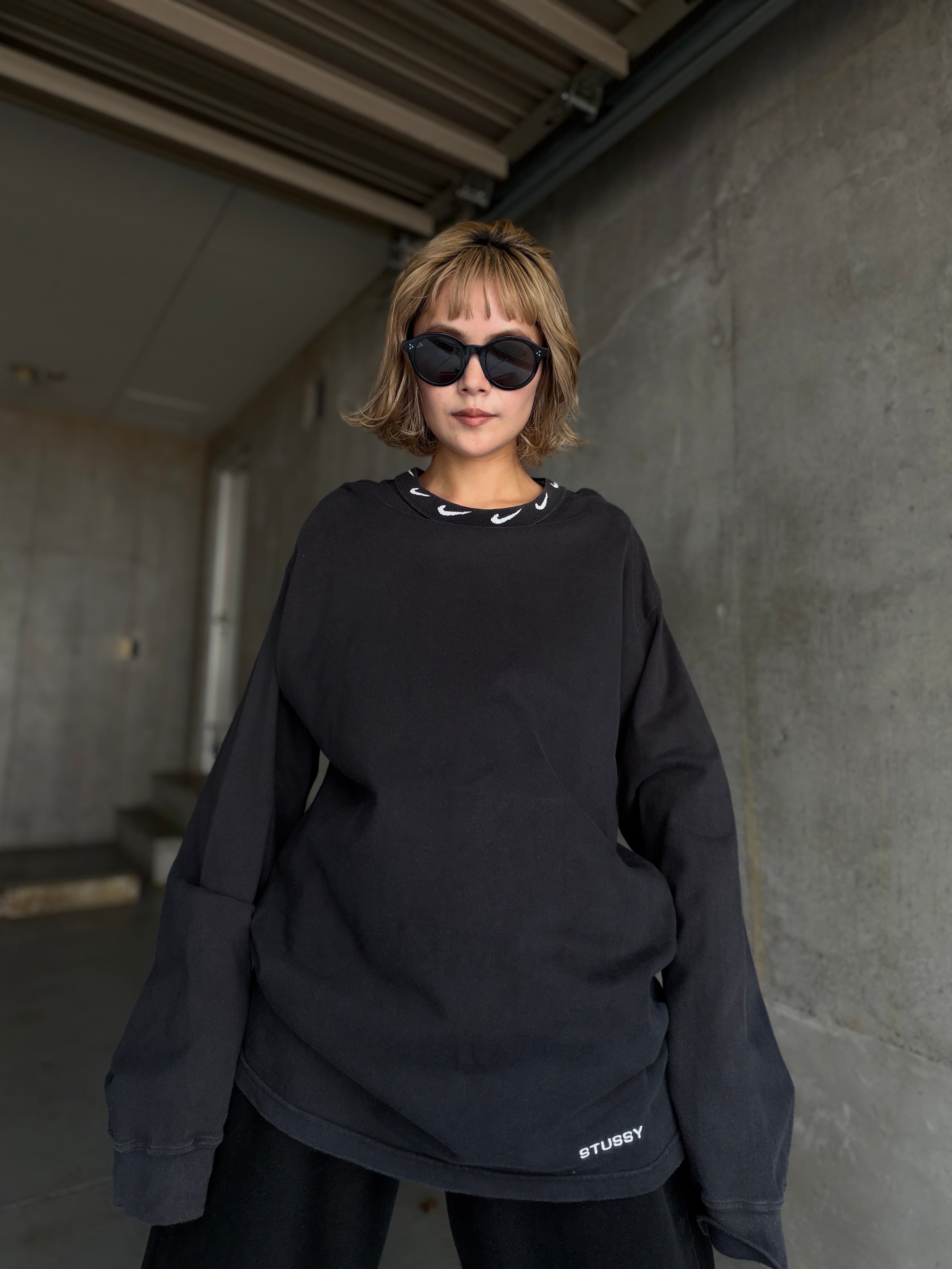 (CS2257)Nike × Stussy Swoosh knit rib collar, embroidery logo long tee