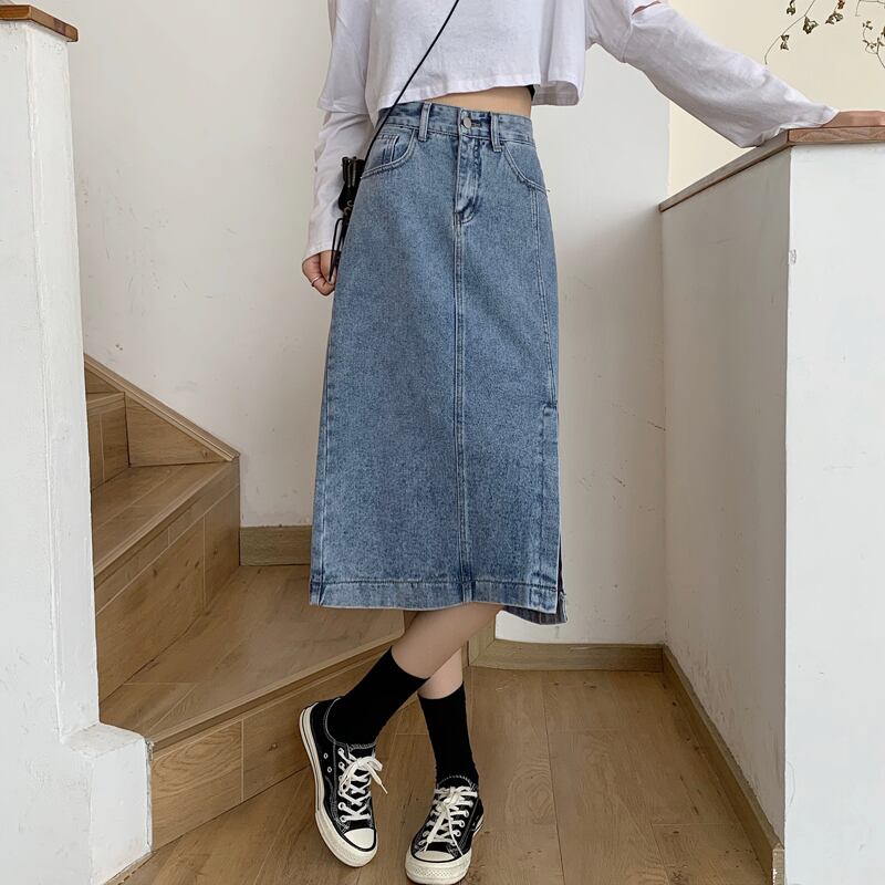 シックなレトロなハイウエストデニムスカートの女性の2020年初秋バージョンの新しい小さなミドル丈スプリットスカートトレンド クレセントシティ71248728060