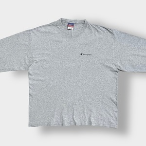 【Champion】ワンポイント 刺繍ロゴ ロンT ロングTシャツ 長袖Tシャツ チャンピオン X-LARGE ビッグサイズ シンプル グレー メキシコ製 US古着