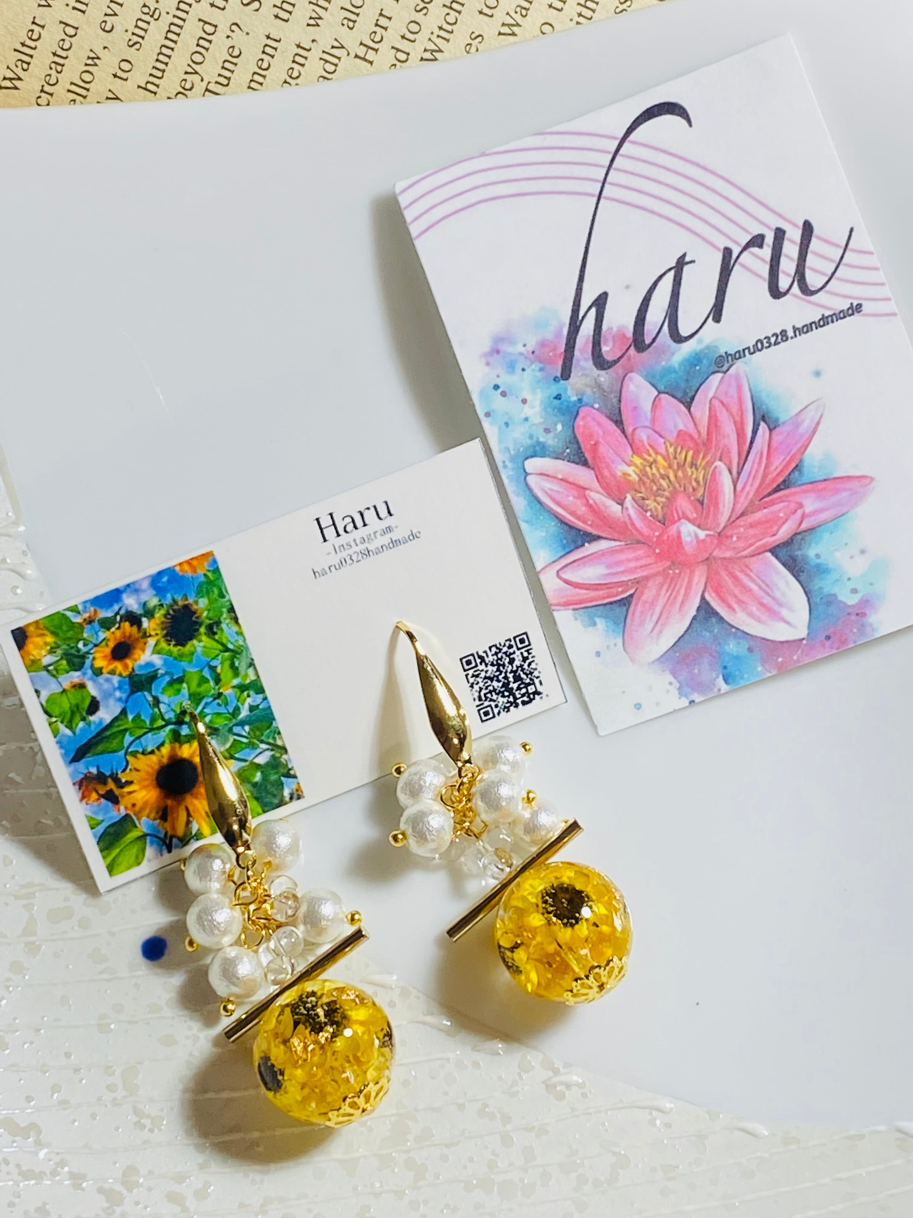 レジンピアス ハンドメイドアクセサリー レジン スターフラワーのひまわり加工