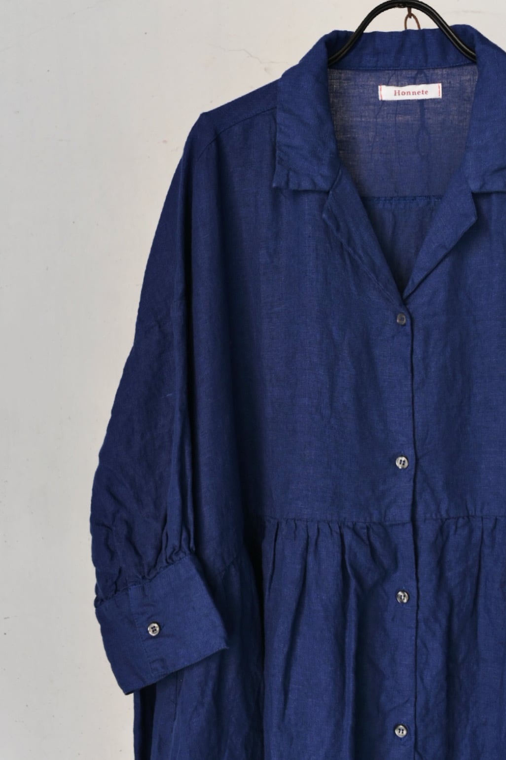 Honnete】オネット lady's Open Collar Gathered Dress | nuno