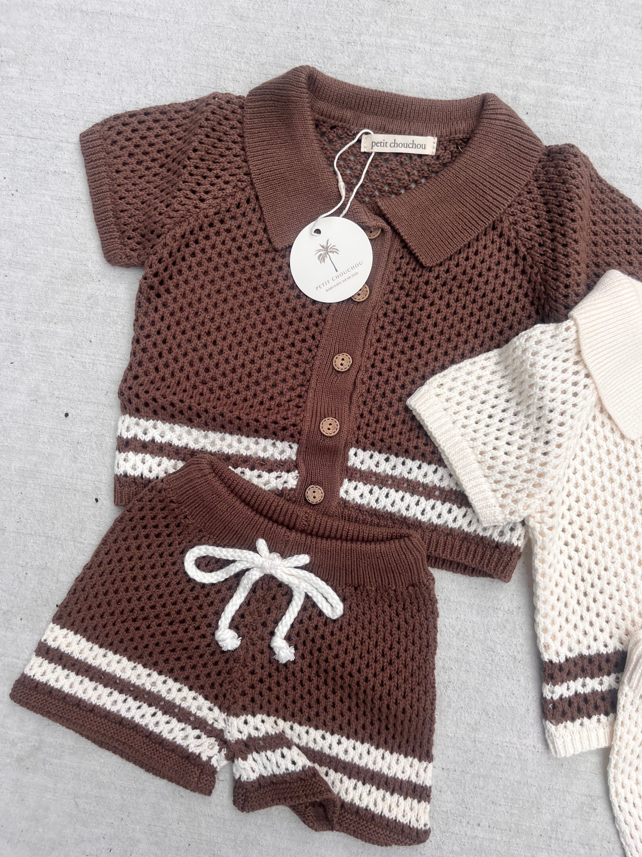 【即納】サマーニットシャツセットアップ