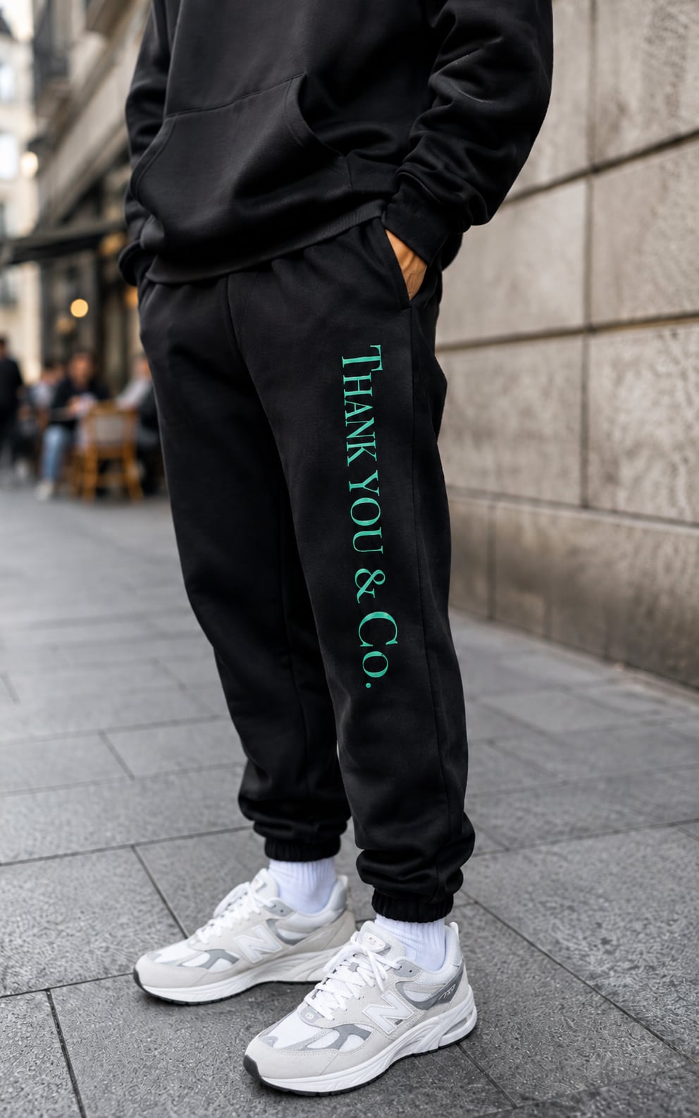 THANK YOU & Co. スウェットパンツ ブラック×ティファニーブルー ユニ