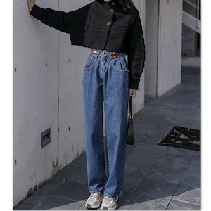 High waist straight leg pants