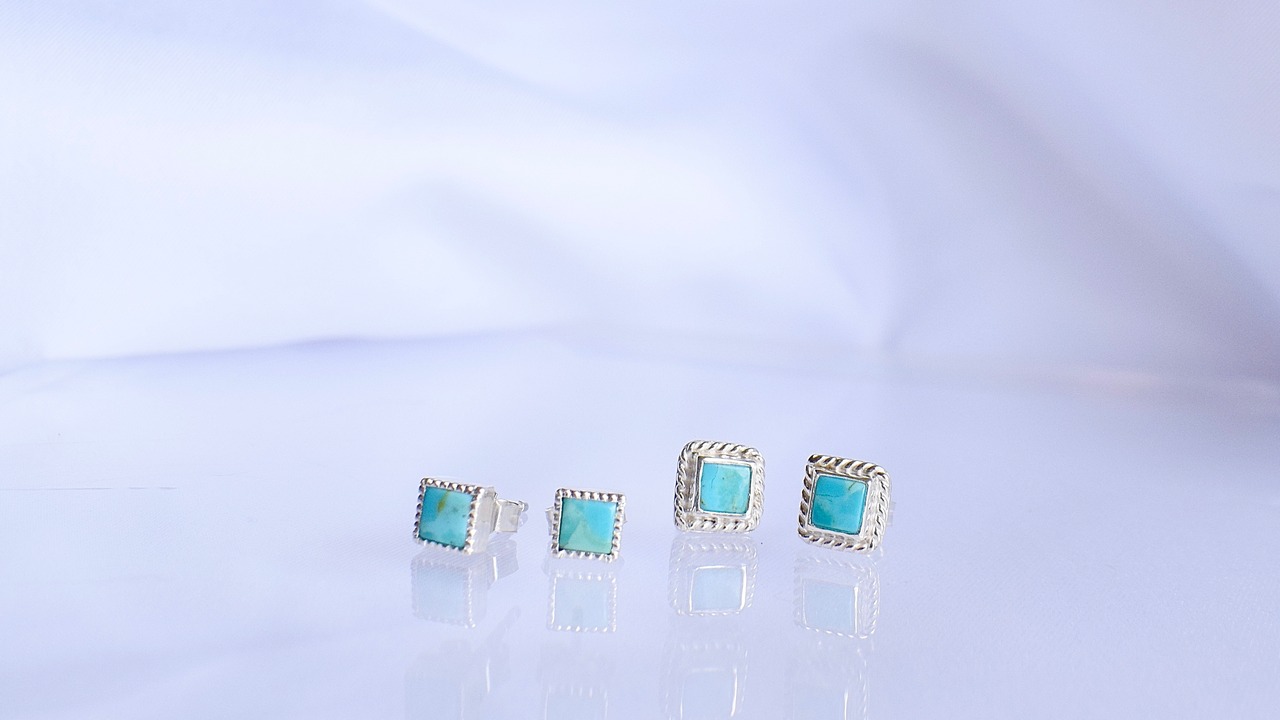 turquoise square pierce 《silver925》