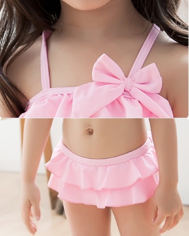 送料無料】子供 水着 女の子 ビキニ スカート付き リボン フリル