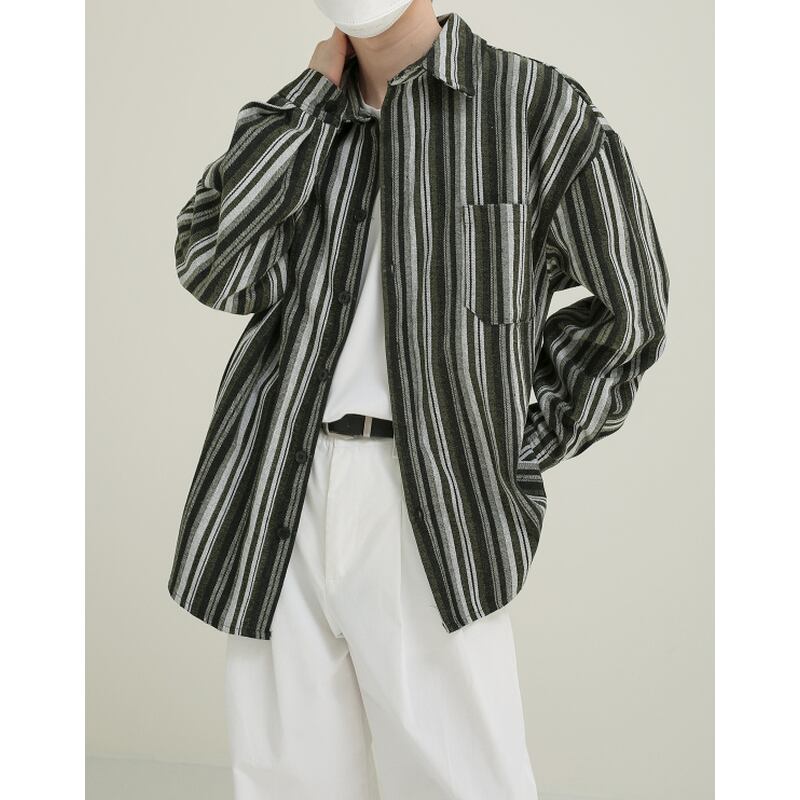 stripe pattern oversized relax shirt mr0173