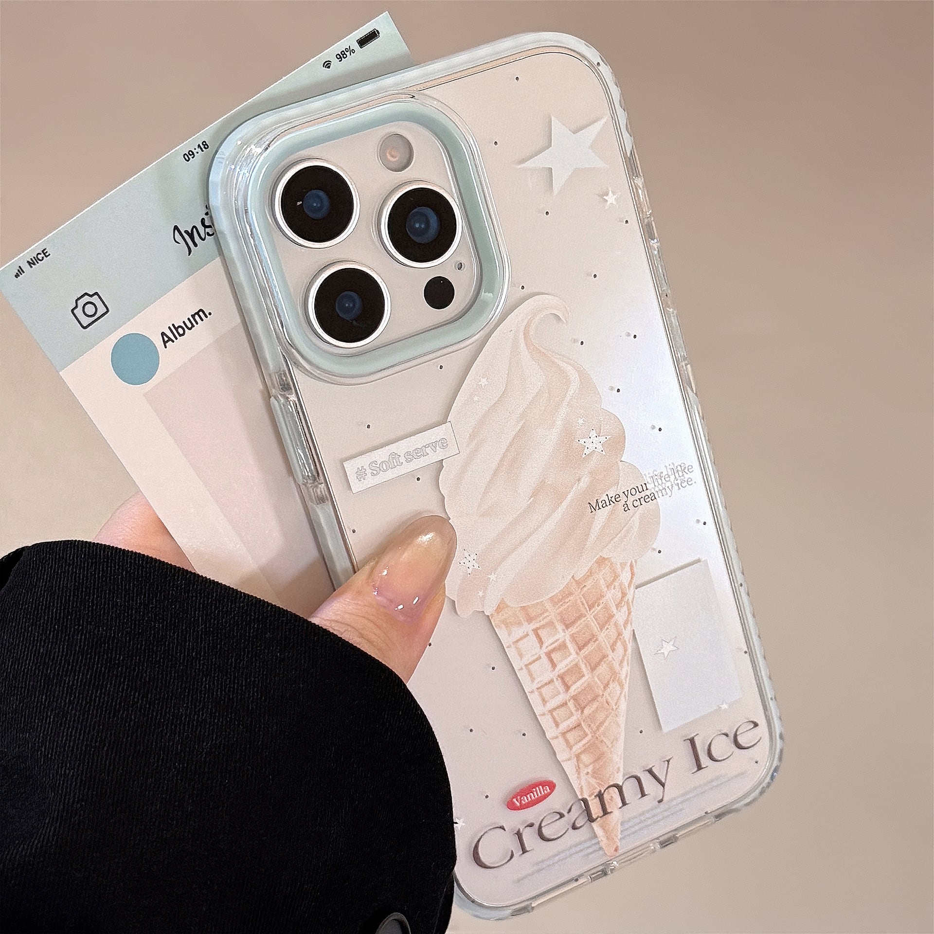 iPhone16-11まで対応】爽やかブルー◎ソフトクリーム クリアケース