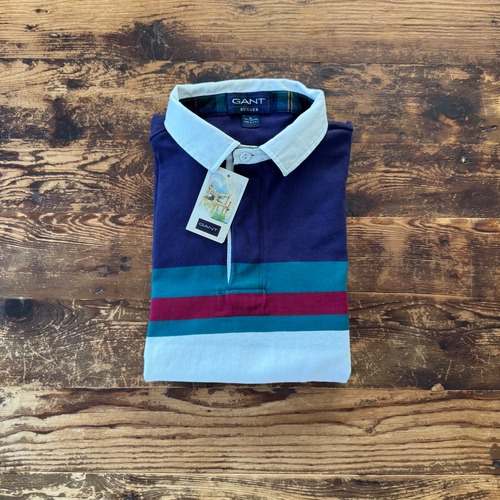 1980's DEADSTOCK ”GANT Rugger" Striped Rugby Shirt Made in USA/Nav L
