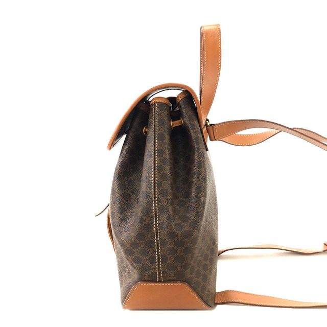 CELINE セリーヌ マカダム フロントベルト ロゴチャーム PVC レザー バッグパック リュック ブラウン vintage ヴィンテージ オールド nmhrrj