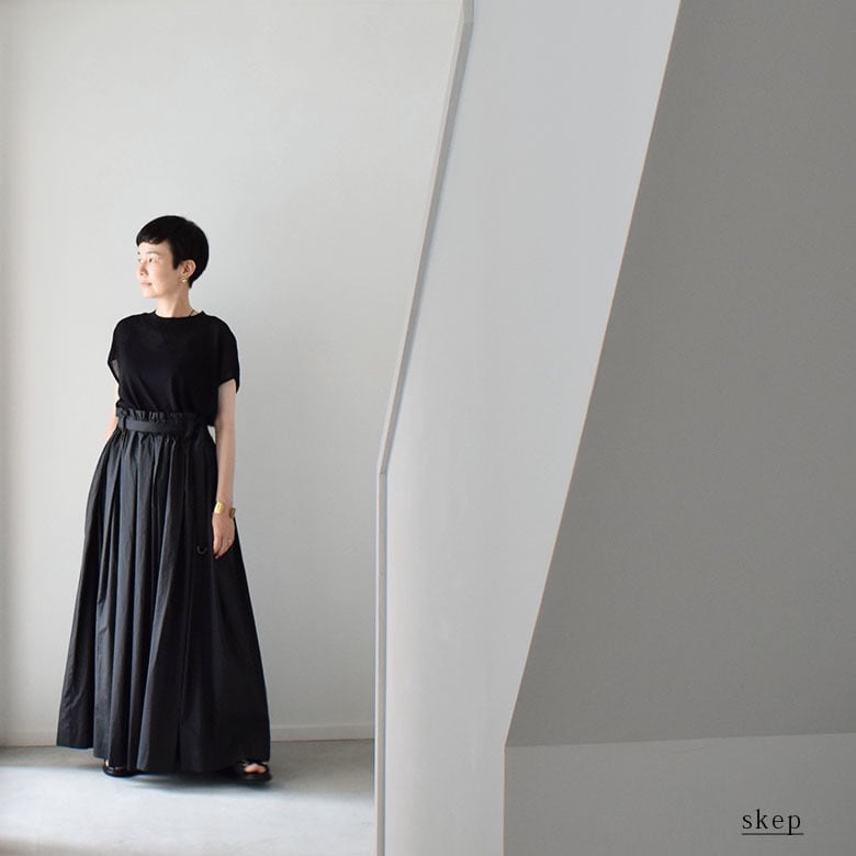 skep スケップ　ギャザージャンパースカート ロングスカート　黒　creema skep スケップ ギャザージャンパースカート ロングスカート 黒 creema