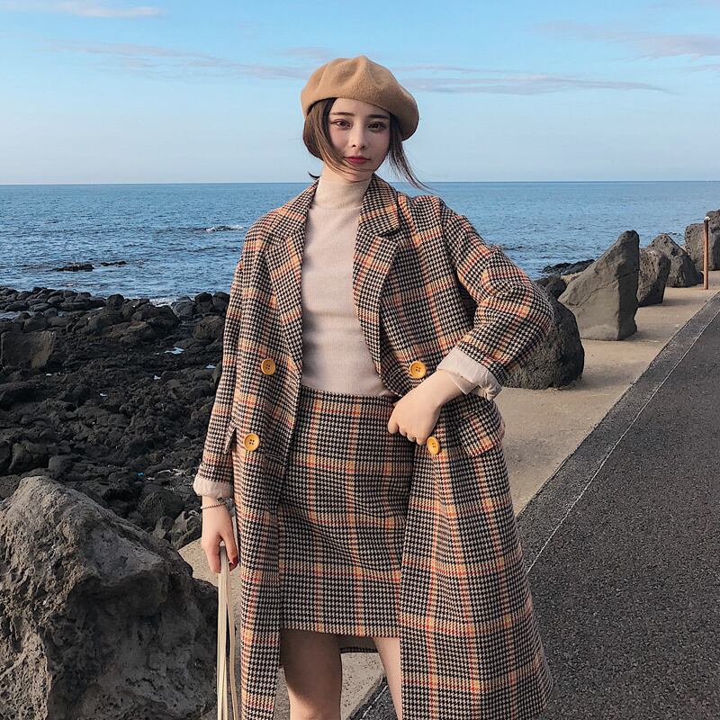 定番チェック柄 オーバーサイズ コート ミニスカート セットアップ