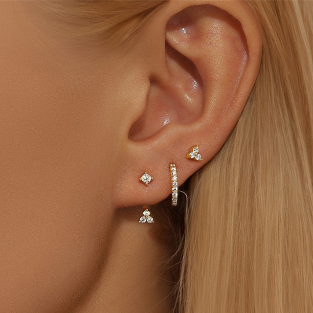 ジルコン付きファッションピアス3点セット