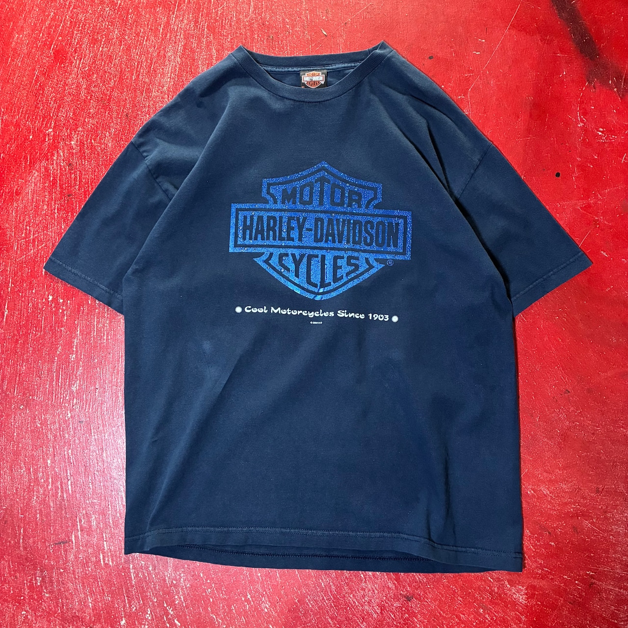 00s メキシコ製　Harley-Davidson Y2KTシャツ　バーアンドシールド　ウィング　ネイビー　