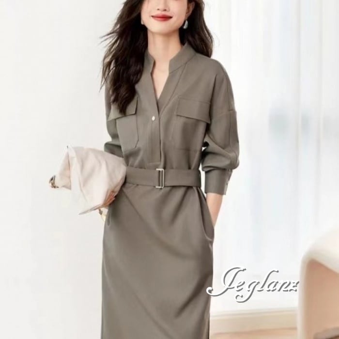 ワンピース ドレス キーネック 共ベルト きれいめ シンプル 2色 ♪( M7581)γα