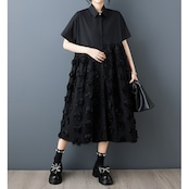 3Dローズ柄 ロング シャツワンピース 30251
