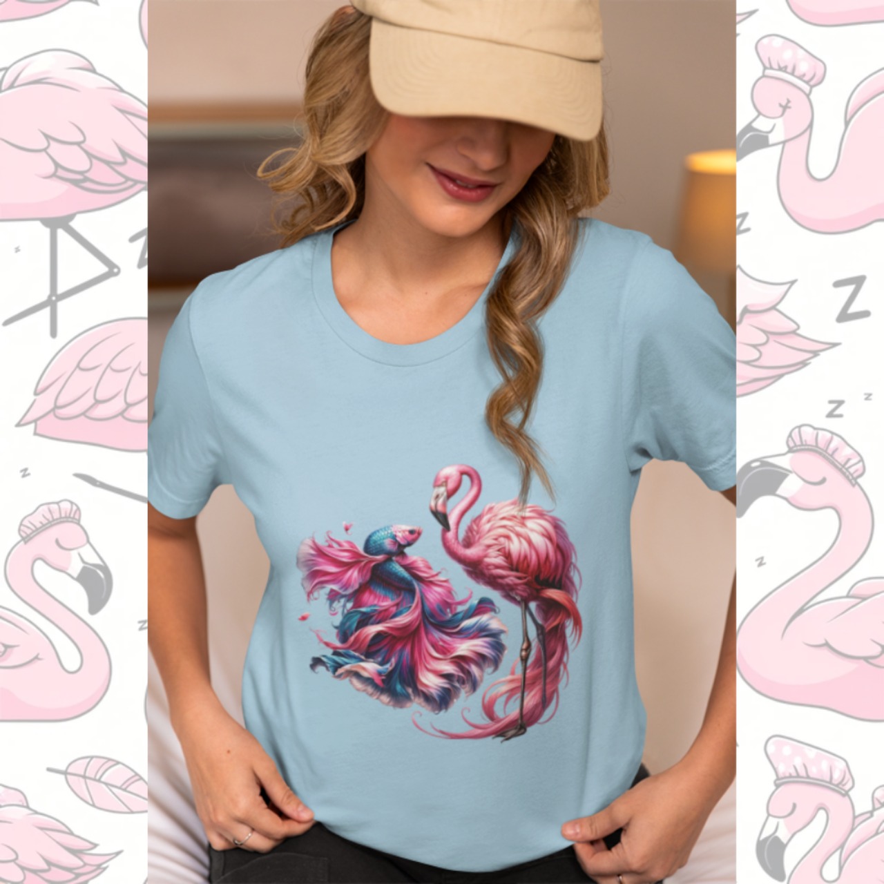 T-shirt -ベタとフラミンゴ 4125