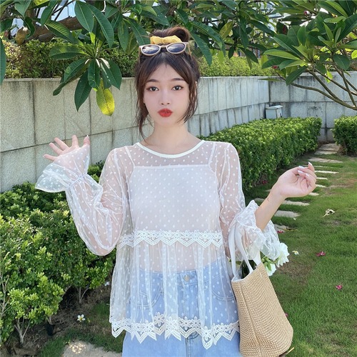 ✞ 水玉ラウンドネックレース♥カワイイ♥ブラウス ロング スウィート ✞ゴスロリ SM ミリ 甘ロリ クラロリ 和ロリ エレガント 黒ロリ 姫ロリ 華ロリ BB-BB6229267