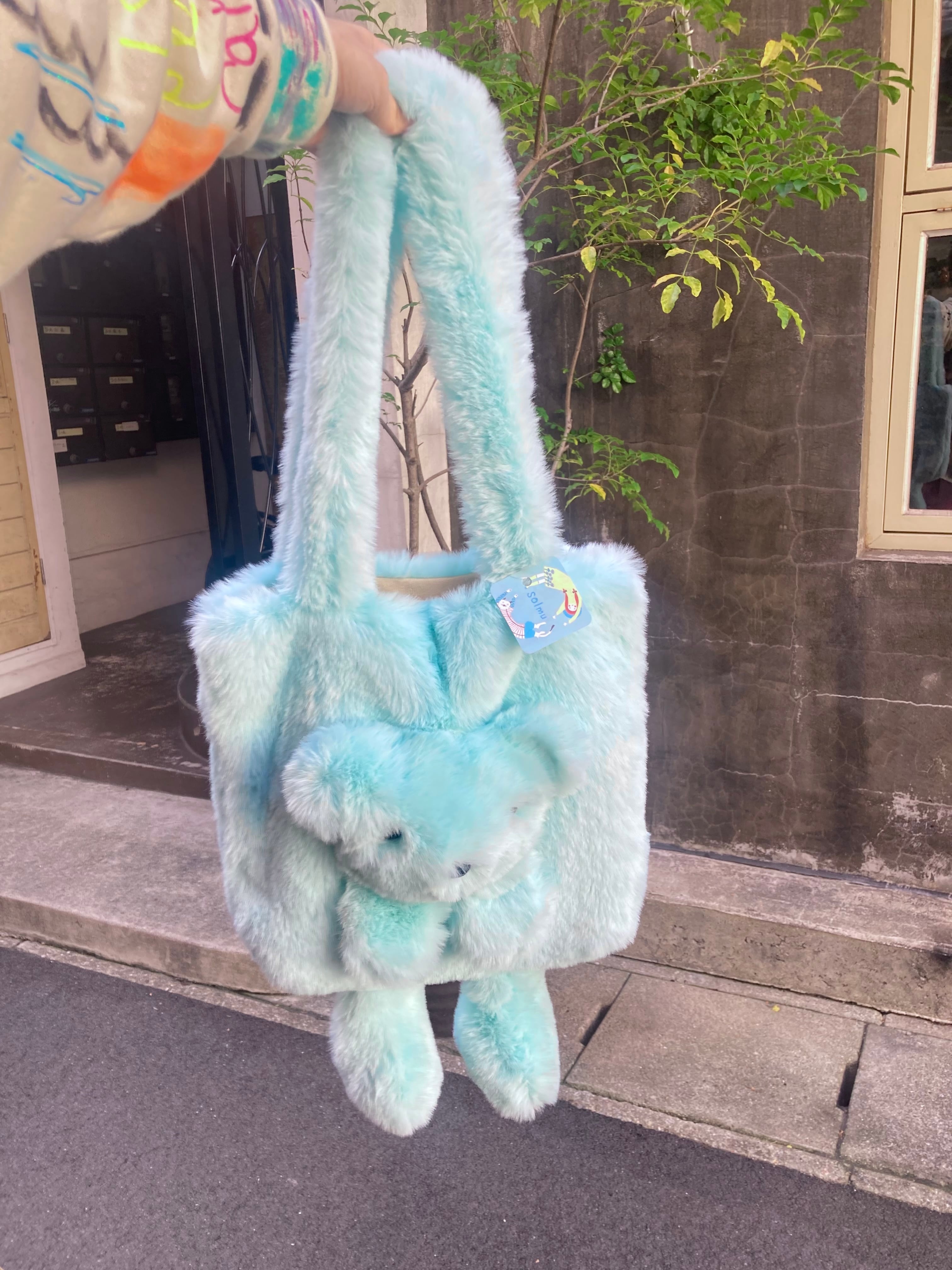 【solmu select】bear docking fur totebag(ミントグリーン)
