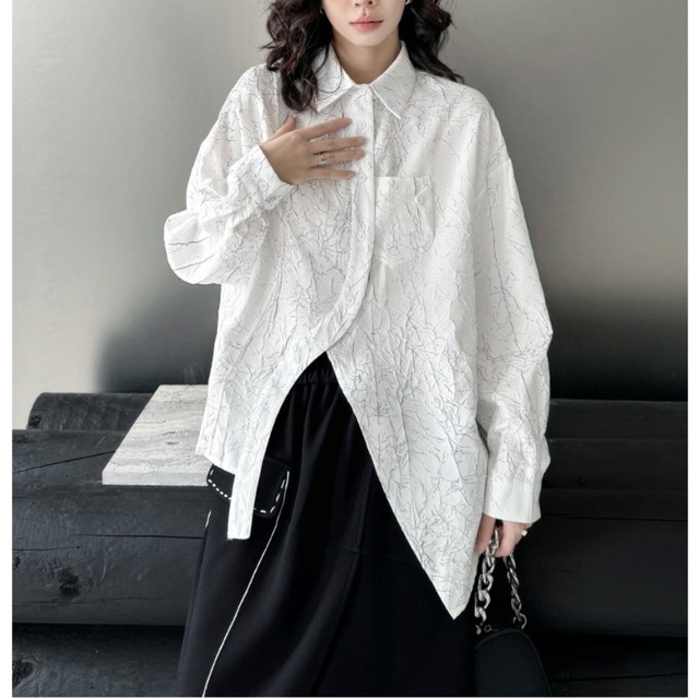 Irregular hem design shirt【2color】 C0108