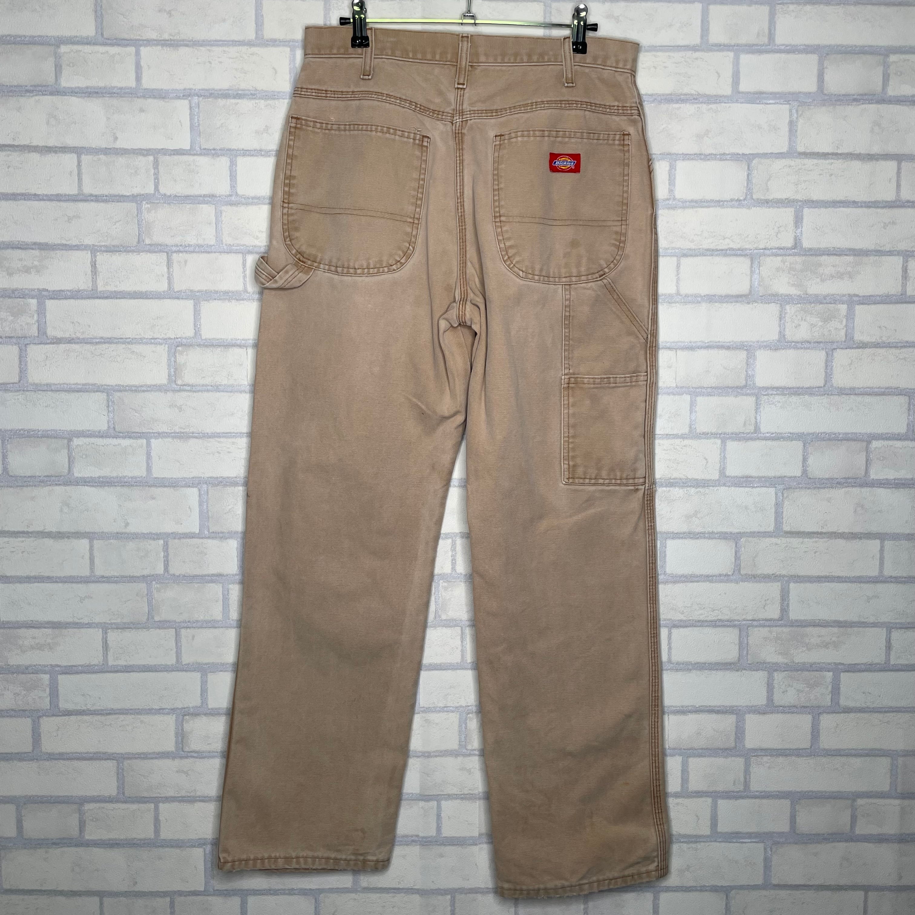 Dickies ペインターパンツ W32×L30 ベージュ ダック地 ワンポイント 