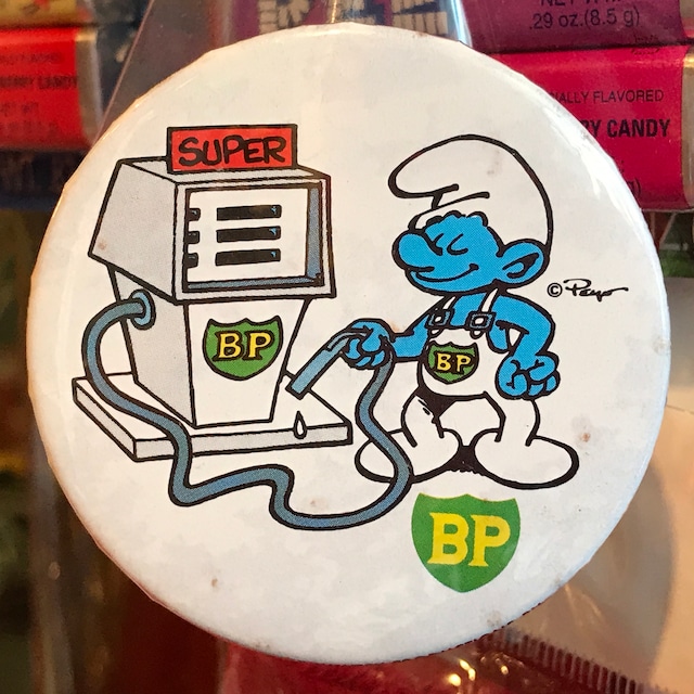 スマーフ 80's BP 企業物 オールド 缶バッジ ガソリンスタンドver.