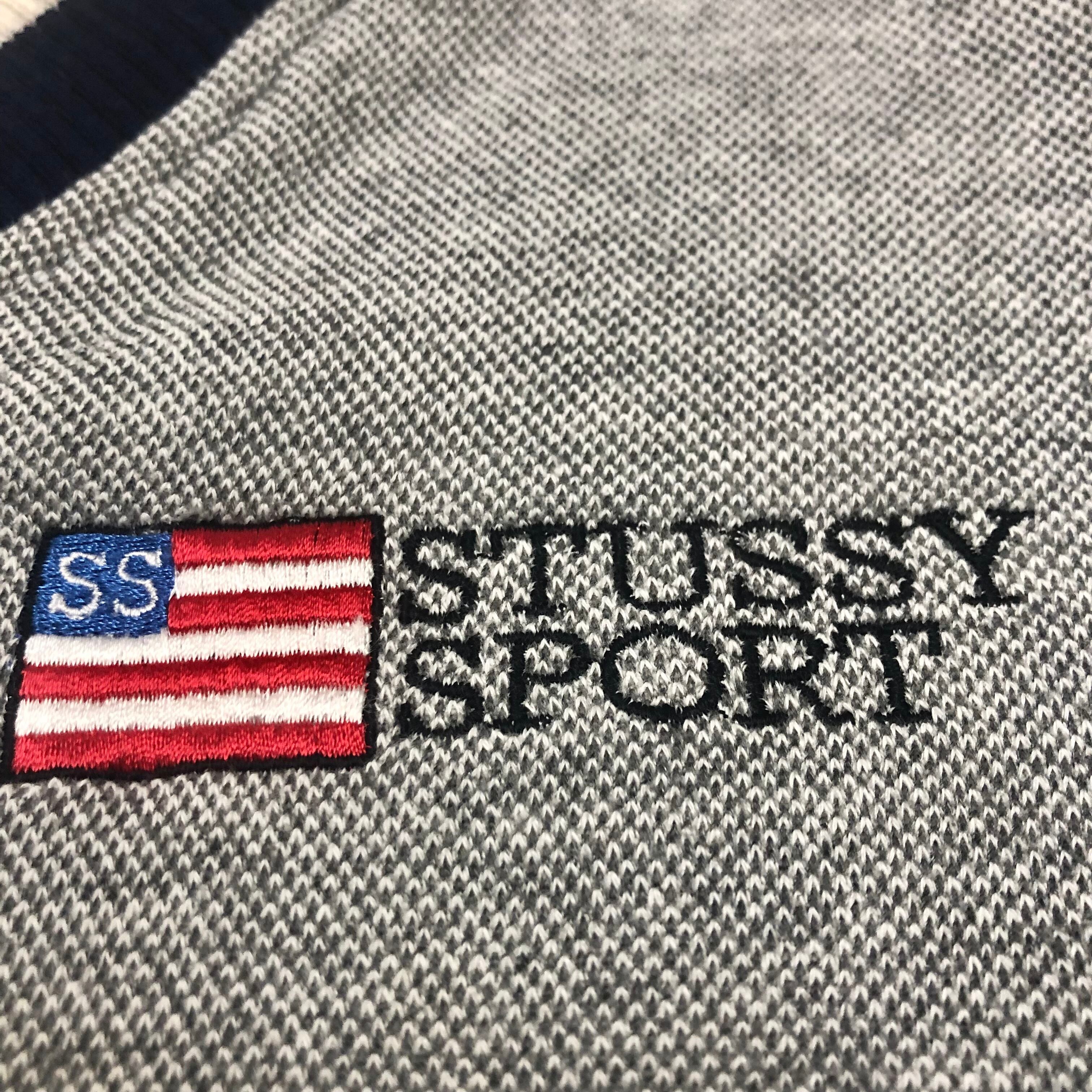 90s OLD STUSSY⁄STUSSY SPORT Logo V neck Sweat⁄USA製⁄白タグ