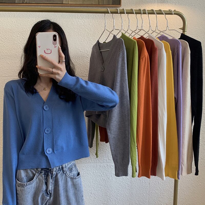 スタイルVネックブラックニットセーター ショートトップス スプリング薄手カーディガンジャケット ロング 春物 スーパーモール96275158772